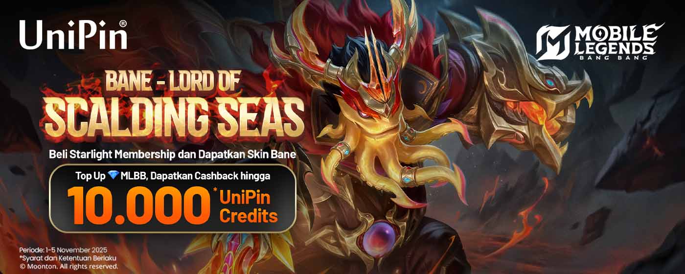 Top Up Diamond dan Dapatkan Cashback hingga 10.000 UniPin Credits dan Skin Lord of Scalding Seas untuk Bane